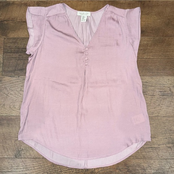 Rachel Zoe Cute Ruffle Sleeve Flowy V-Neck Shiny Fabric Blouse - Picture 1 of 14